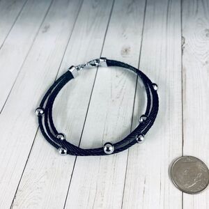 Silver Bead Black Cable Bracelet‎